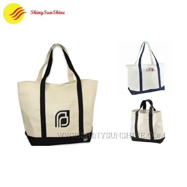 Set of cotton fabric tote shopping bags with handles in assorted colors