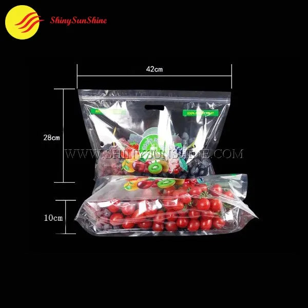 Eco-friendly fruit pouch featuring colorful custom graphics and breathable design