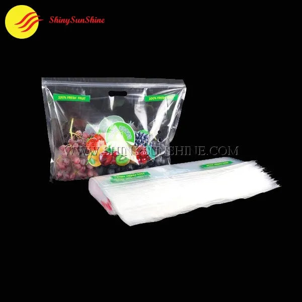 Plastic produce bag with custom print, ideal for citrus, berries, and stone fruits