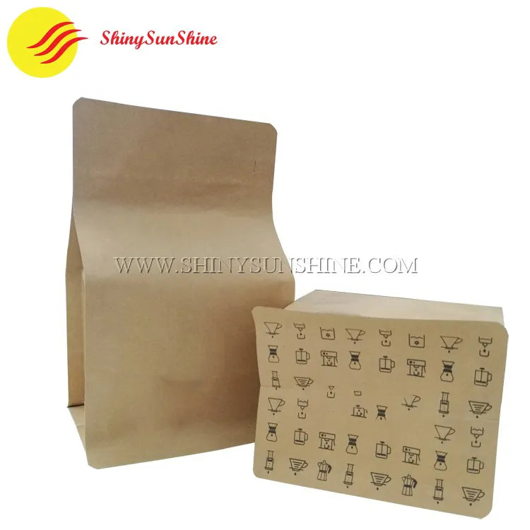 Minimalist Kraft paper bag with clean branding, foil barrier, and flat bottom