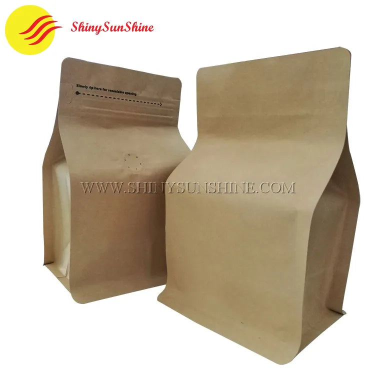 Kraft foil bag with square bottom structure and personalized label for coffee or snacks