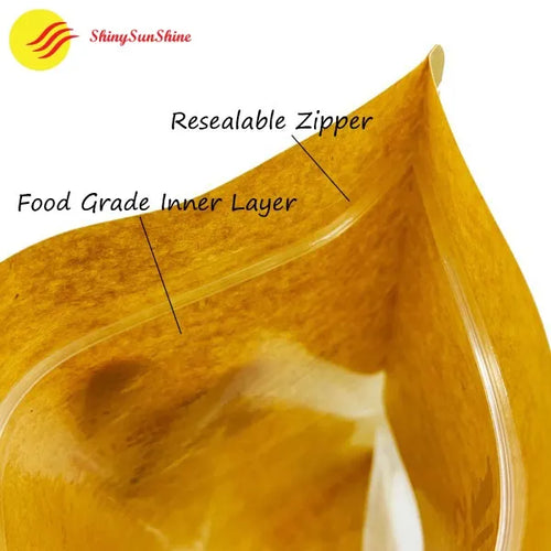 inside, Eco-friendly Kraft paper stand-up pouch with flat bottom and custom print