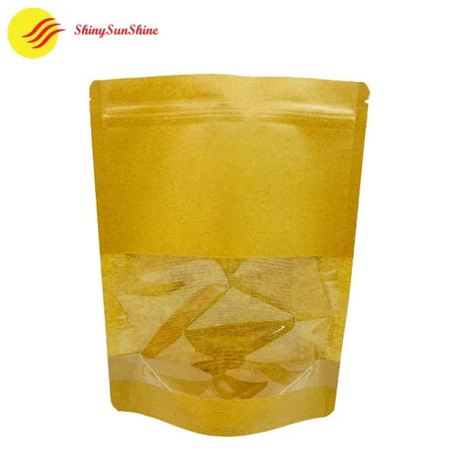 Custom brown Kraft paper stand-up packaging bag with resealable zipper, front side