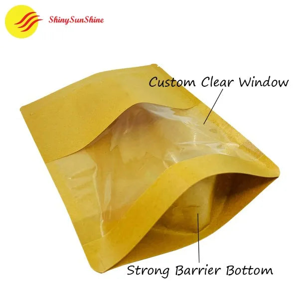 Custom brown Kraft paper stand-up packaging bag with resealable zipper