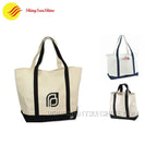 Set of cotton fabric tote shopping bags with handles in assorted colors
