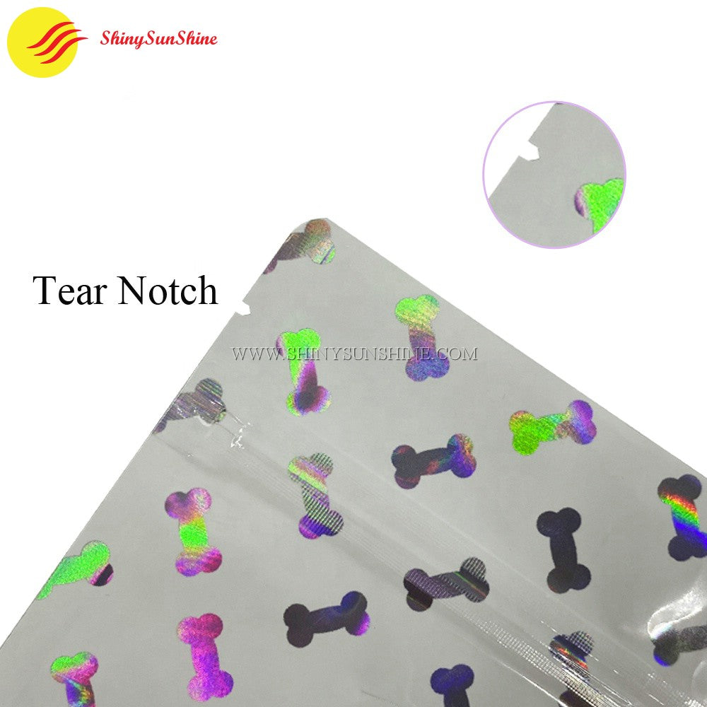 Holographic packaging for pet snacks featuring a secure zip closure