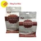 Front Kraft paper stand-up pouch with Mylar lining, flat bottom, and printed branding