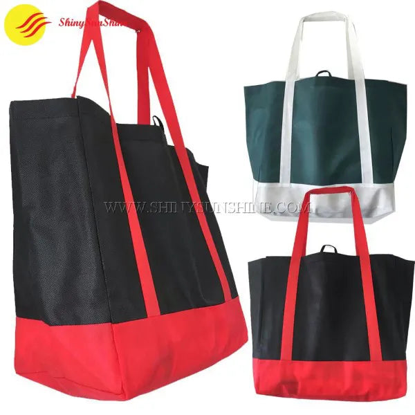 Set of custom foldable non-woven tote bags in assorted colors, perfect for giveaways