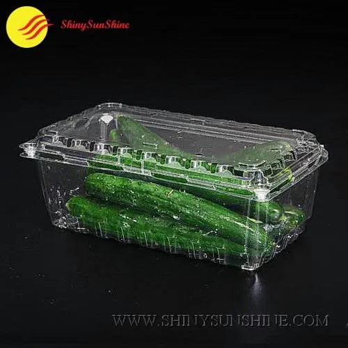 Clear plastic container with cucumbers inside