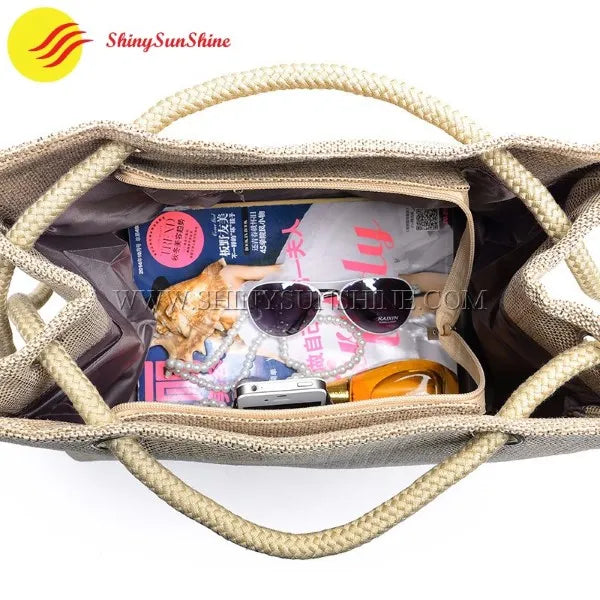 Durable natural jute fiber tote bag with reinforced seams and spacious interior