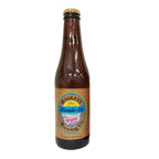Glass bottle with custom label featuring brand logo and minimalist design