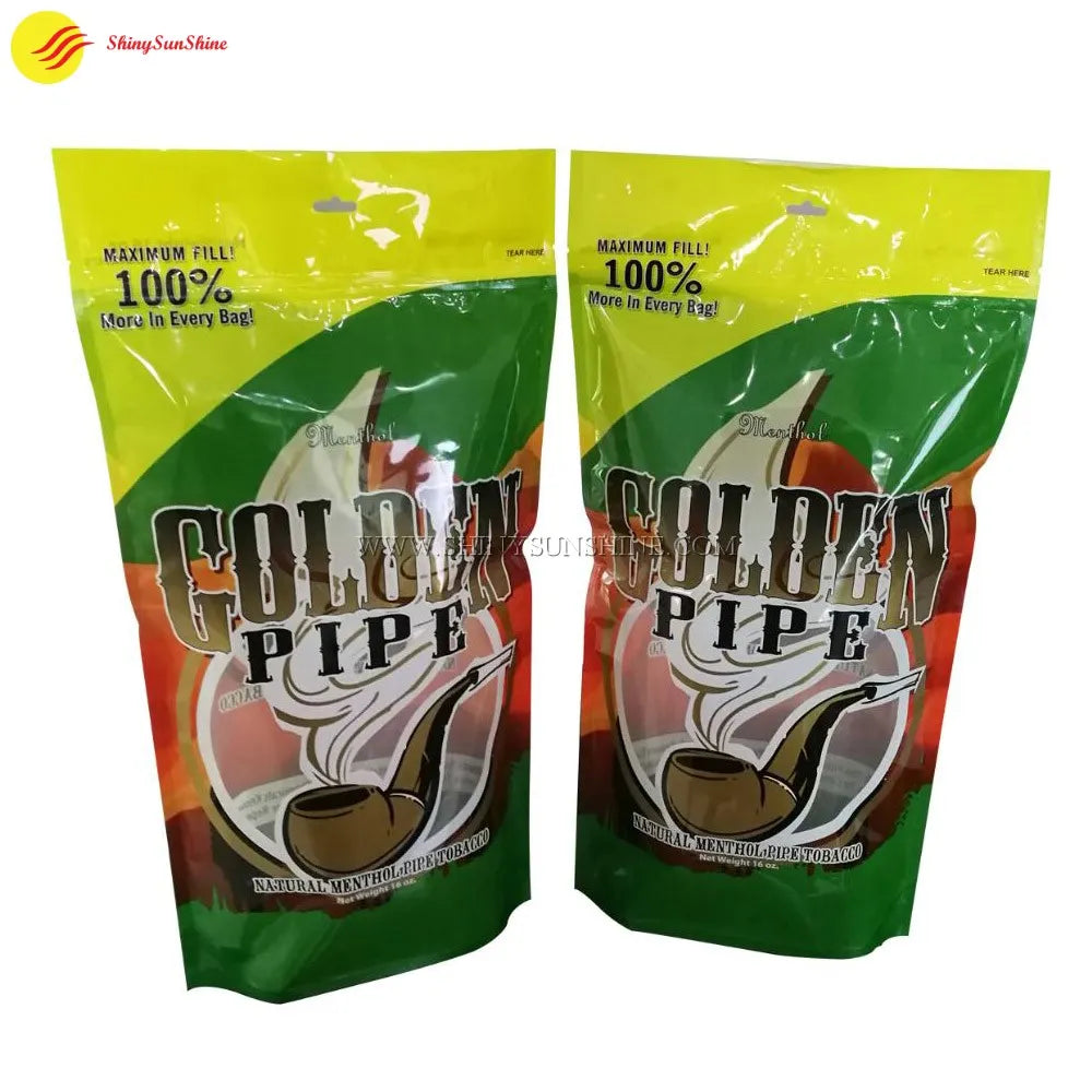 Large 16 oz. stand-up pouch for tobacco with custom print and resealable ziplock