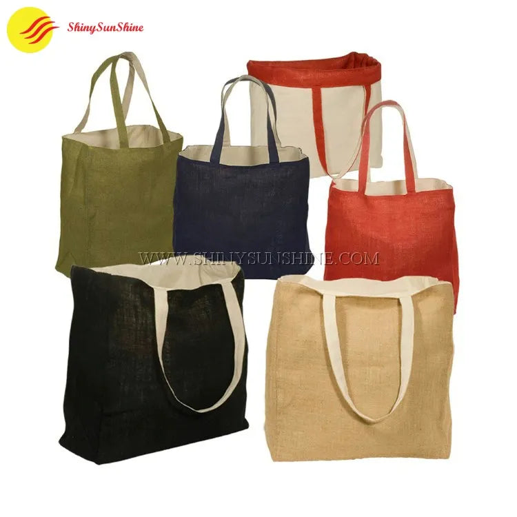  Folded jute tote bag with printed branding, highlighting biodegradable material