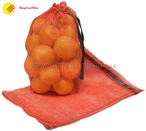 Eco-friendly mesh pouch for food items with drawstring closure and custom print