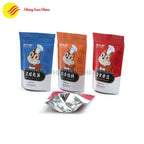 Stand-up plastic bag with vibrant custom print, ideal for snacks or dry goods