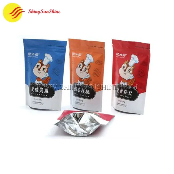 Stand-up plastic bag with vibrant custom print, ideal for snacks or dry goods