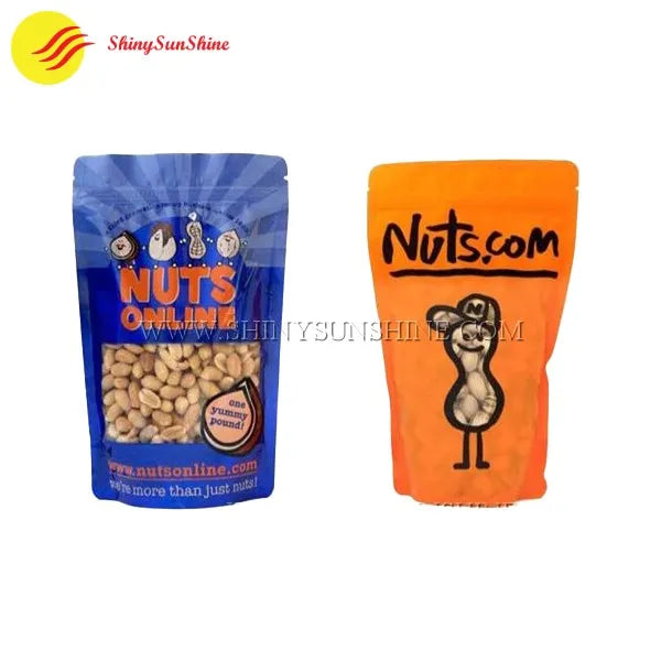 Matte finish plastic pouch for food with ziplock seal and bold printed design
