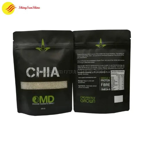 Stand-up plastic seed bag with gusseted bottom and vibrant botanical-themed design
