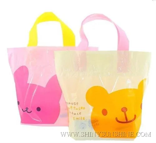 Custom plastic shopping bag with die-cut handle and printed brand logo