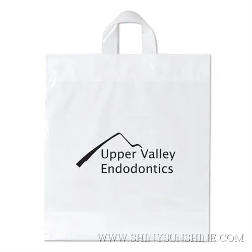 Reusable plastic retail bag featuring reinforced handle and vibrant custom graphics
