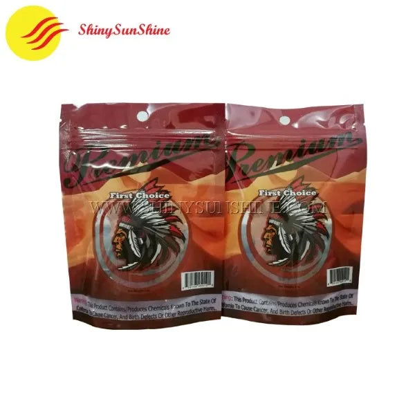 Flexible stand-up tobacco bag with ziplock closure and personalized branding