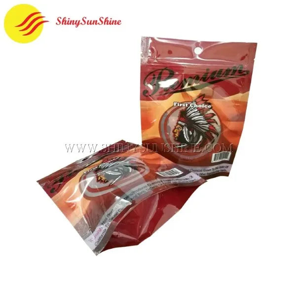 Flexible stand-up tobacco bag with ziplock closure and personalized branding