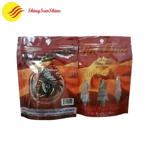 Custom plastic stand-up pouch for tobacco with resealable ziplock and printed brand label