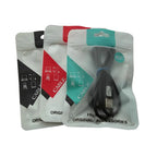 Matte finish cable packaging bag with printed label and hang hole for retail display