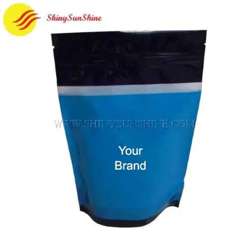 Minimalist plastic pouch with clean branding, matte texture, and zip-lock seal