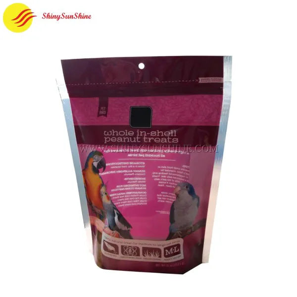 Minimalist bird food pouch with clean branding, matte texture, and resealable top