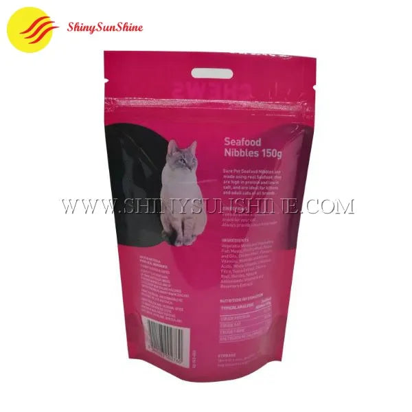 Minimalist self-standing pet food bag with clean logo and glossy texture finish