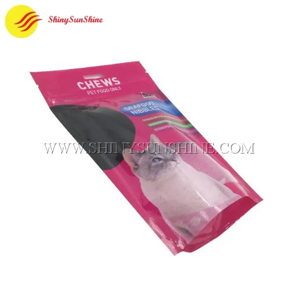 Custom self-standing zipper bag for pet food with resealable top and bold branding