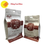 Kraft paper packaging bag with flat base, Mylar lining, and custom graphics for organic products
