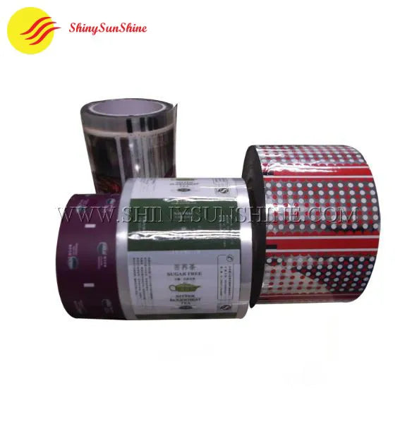 Custom-printed plastic roll film bag with glossy finish and centered brand logo