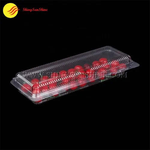 clear clamshell container for fresh tomatoes with hinged lid and vented design