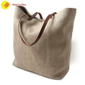 Eco-friendly jute tote bag featuring premium leather straps and minimalist design