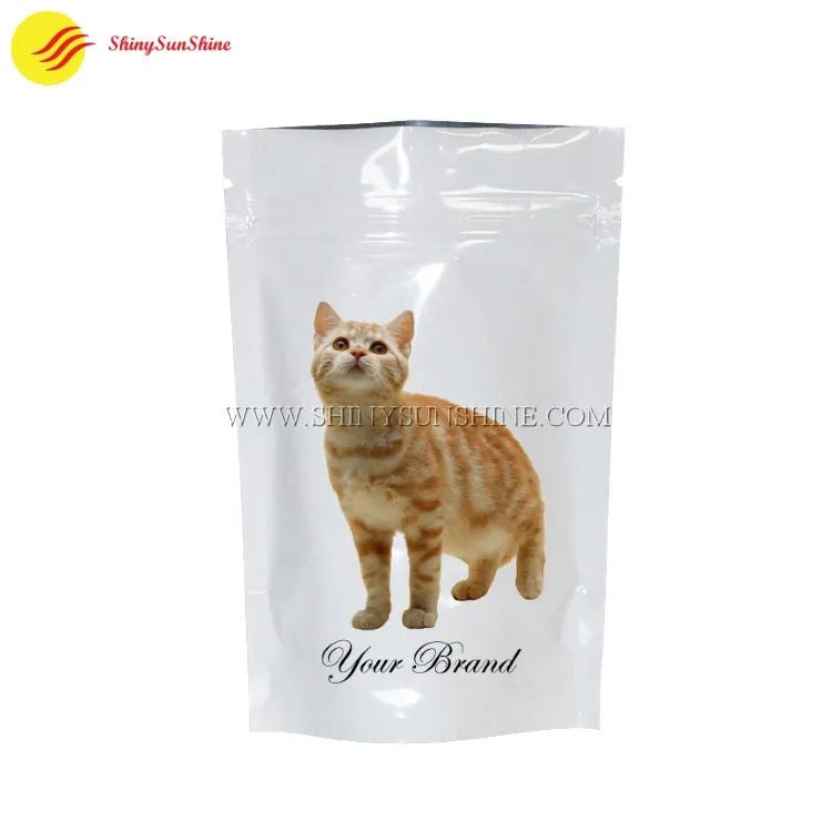 Minimalist Mylar pouch with clean custom logo and matte texture finish for premium pet food