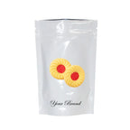 Minimalist Mylar pouch with zip-lock and subtle custom logo for premium food packaging