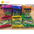 Multiple food-grade anti-fog produce bags with custom branding, stacked for retail presentation