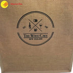 Eco-friendly jute wine bag featuring glossy PVC finish and personalized branding