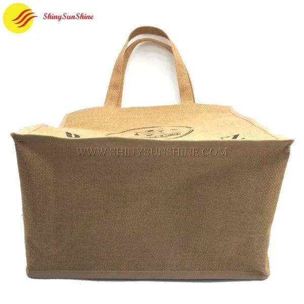 Minimalist jute wine tote with clean branding, PVC interior, and rope handles