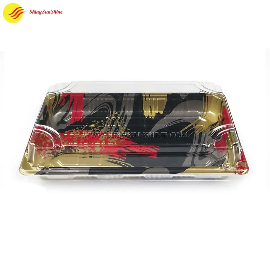 Close-up of sushi packaging lid showing texture and snap-lock closure