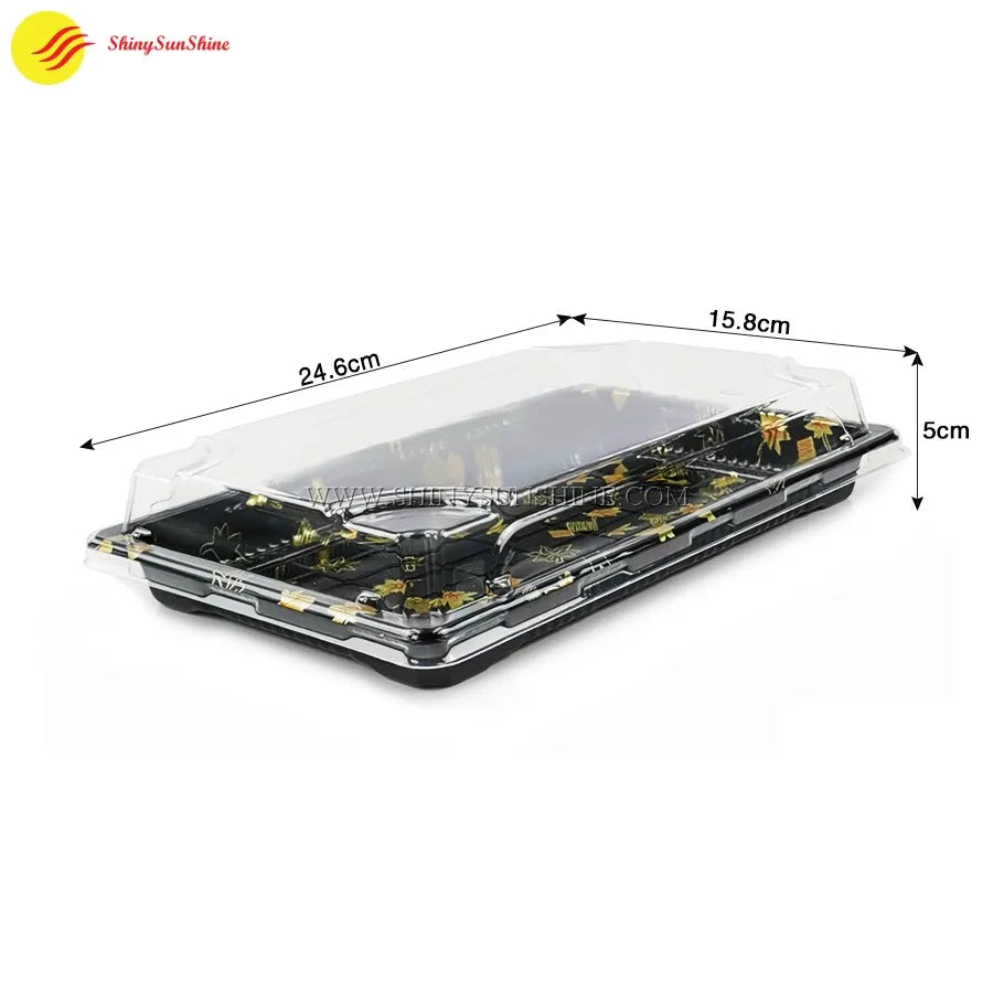 Black base sushi tray with transparent cover