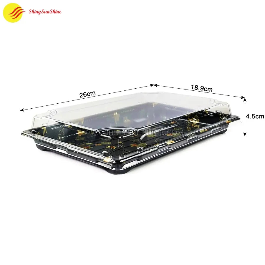 Black base sushi tray with transparent cover