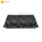 Clear plastic sushi container with custom logo and secure snap-on lid
