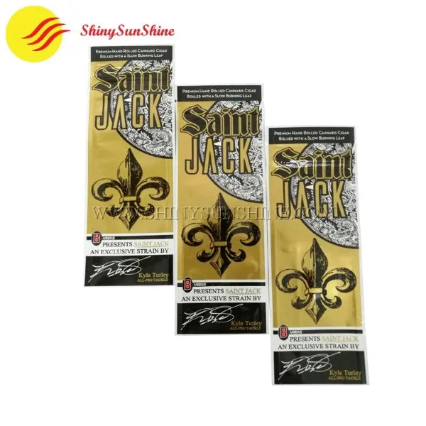 Glossy foil pouch for cigar wraps featuring custom artwork and moisture-resistant seal