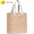 Custom reusable jute tote shopping bag with printed logo and sturdy handles