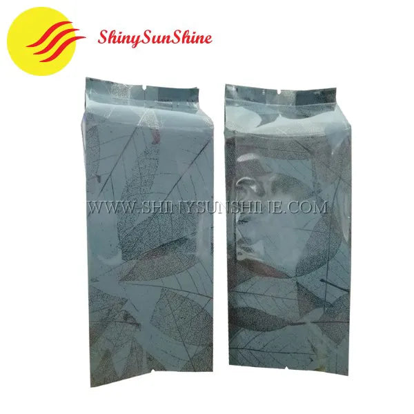 Glossy finish plastic tea bag with gusseted sides and resealable top