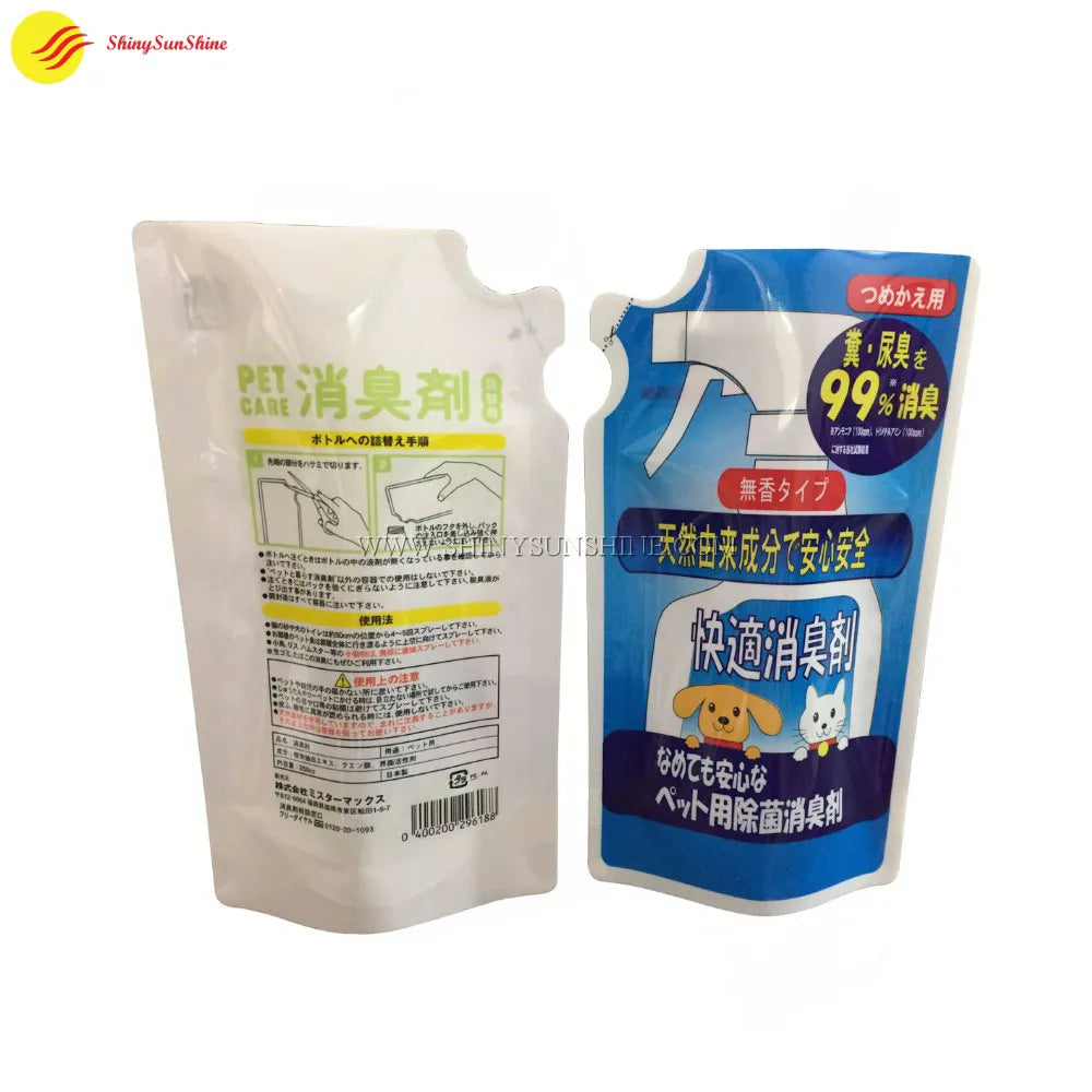 Custom special-shaped liquid pouch with ergonomic design and printed branding