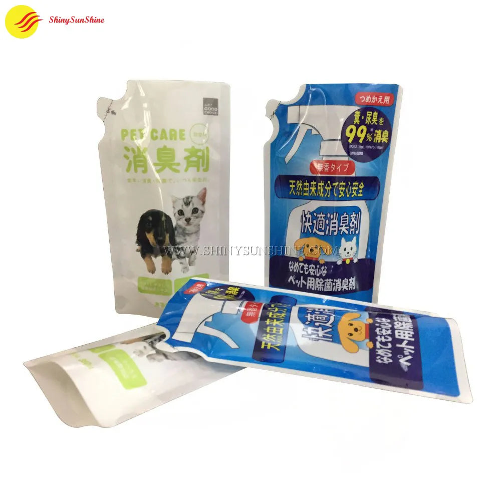 Unique contour liquid packaging bag featuring spout cap and vibrant custom graphics